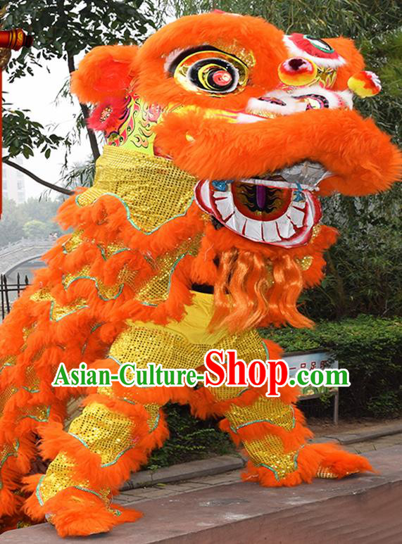 Chinese Traditional Lion Dance Orange Fur Lion Head Top Lion Dance Competition Costumes for Adult