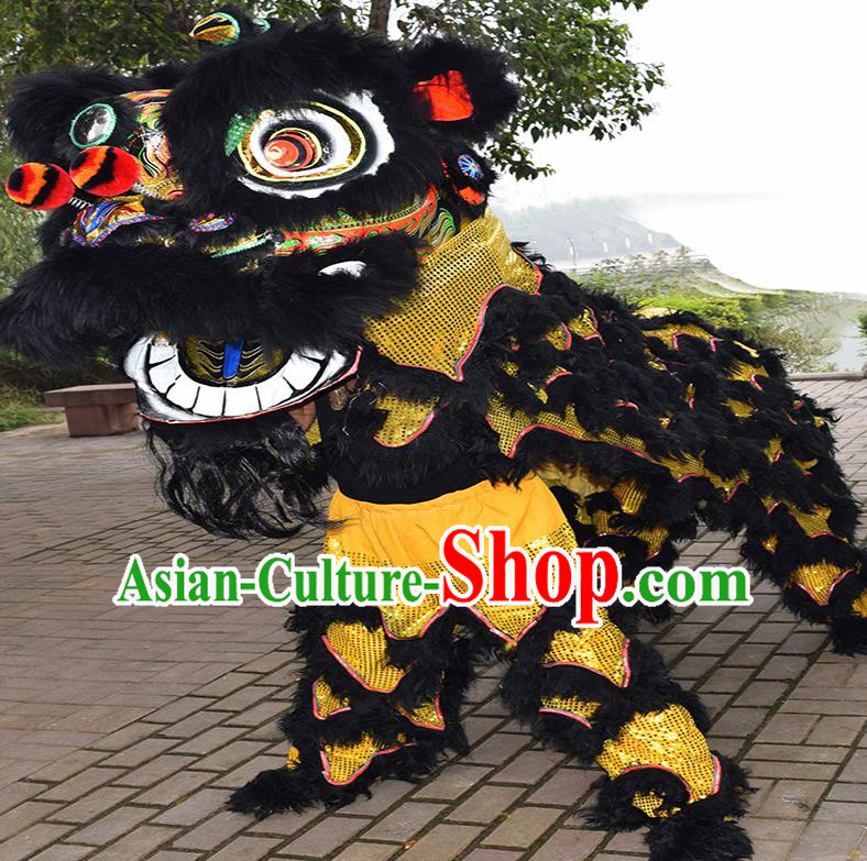 Chinese Traditional Lion Dance Black Fur Lion Head Top Lion Dance Competition Costumes for Adult