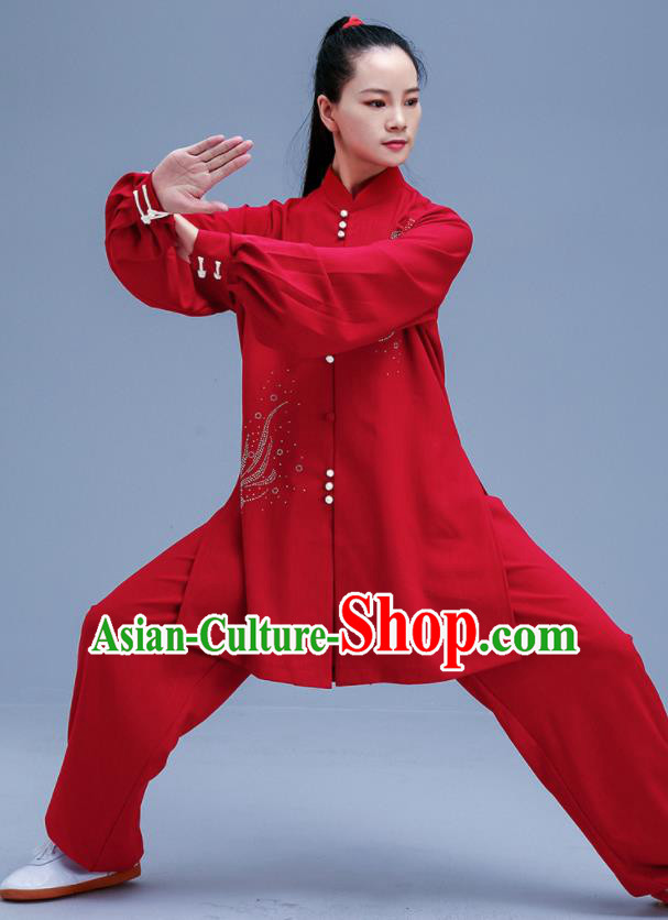 Chinese Traditional Kung Fu Red Outfits Martial Arts Competition Costumes for Women