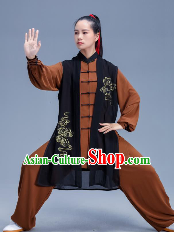 Chinese Traditional Kung Fu Competition Brown Outfits Martial Arts Stage Show Costumes for Women