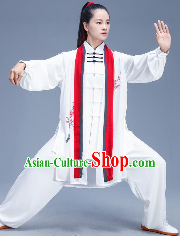 Chinese Traditional Kung Fu Competition Printing Plum White Outfits Martial Arts Stage Show Costumes for Women