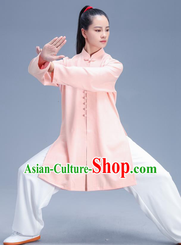 Chinese Traditional Kung Fu Competition Pink Shirt and Pants Outfits Martial Arts Stage Show Costumes for Women