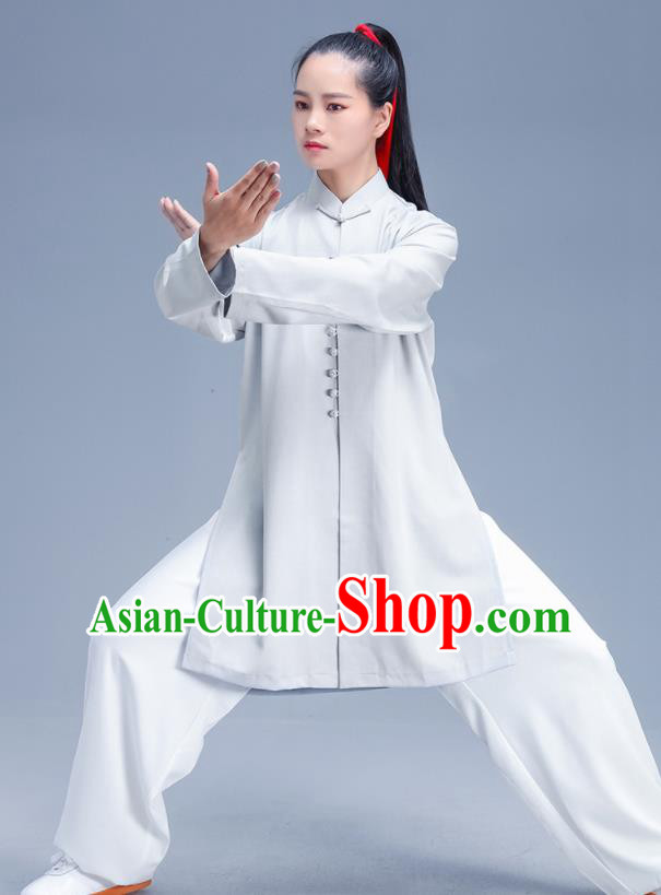 Chinese Traditional Kung Fu Competition Grey Shirt and Pants Outfits Martial Arts Stage Show Costumes for Women