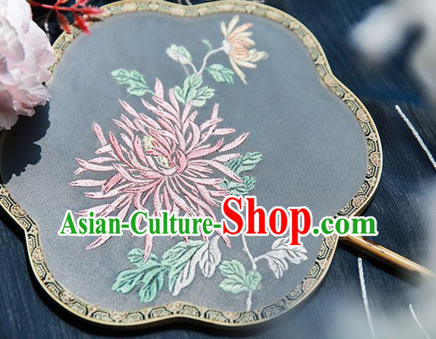 Chinese Traditional Hanfu Embroidered Chrysanthemum Silk Fan Ancient Princess Palace Fans for Women