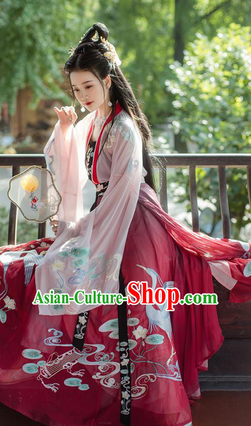 Traditional Chinese Tang Dynasty Princess Embroidered Hanfu Dress Ancient Goddess Costumes for Women