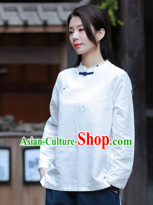 Chinese Tang Suit White Blouse Upper Outer Garment Traditional Tai Chi Costume for Women