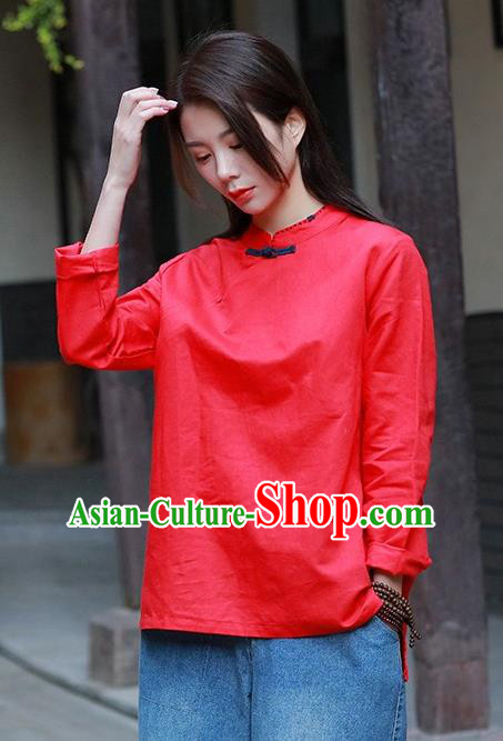 Chinese Tang Suit Red Blouse Upper Outer Garment Traditional Tai Chi Costume for Women