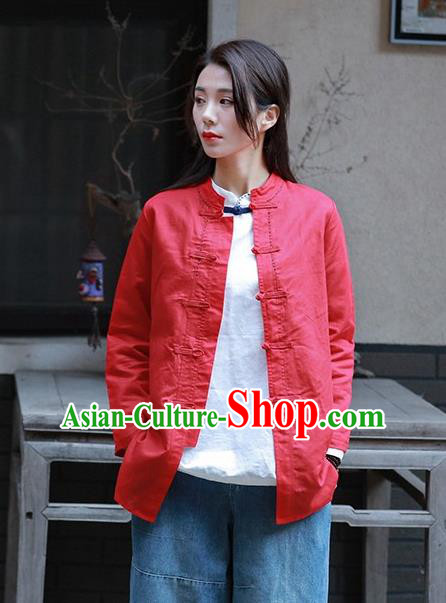 Chinese Tang Suit Red Jacket Upper Outer Garment Traditional Tai Chi Costume for Women