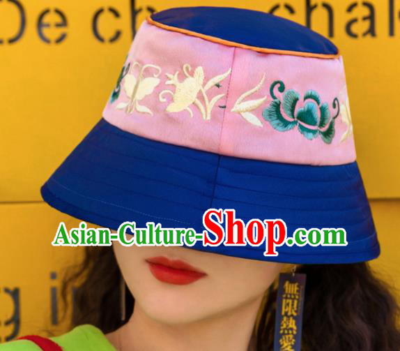 Chinese Traditional Hanfu Embroidered Hat National Bucket Hat for Women