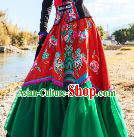 Chinese Traditional Embroidered Red Skirt National Bust Skirt Costumes for Women