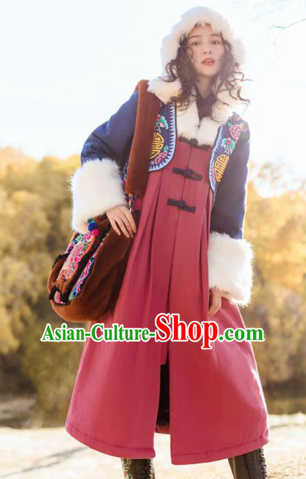 Chinese Traditional Winter Embroidered Dust Coat National Tang Suit Overcoat Costumes for Women