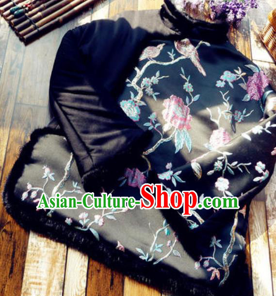 Chinese Traditional Winter Embroidered Black Jacket National Tang Suit Overcoat Costumes for Women