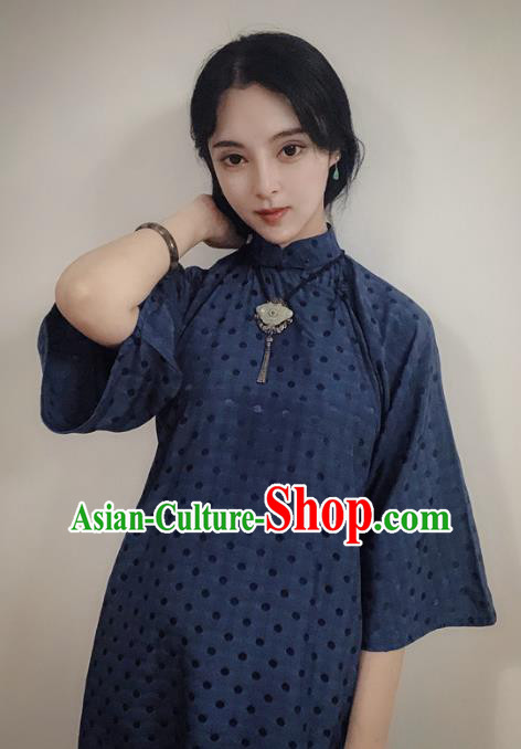 Chinese Traditional Navy Qipao Dress National Tang Suit Cheongsam Costumes for Women