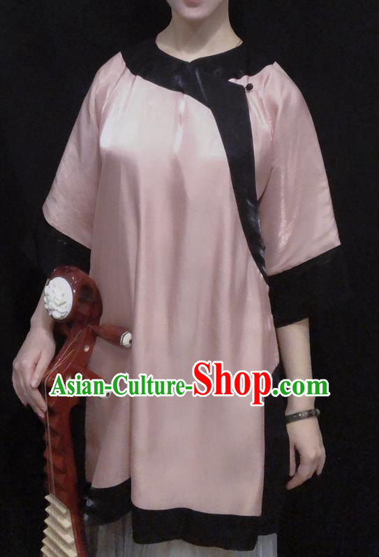 Chinese Traditional Light Pink Silk Shirt National Upper Outer Garment Tang Suit Blouse Costume for Women