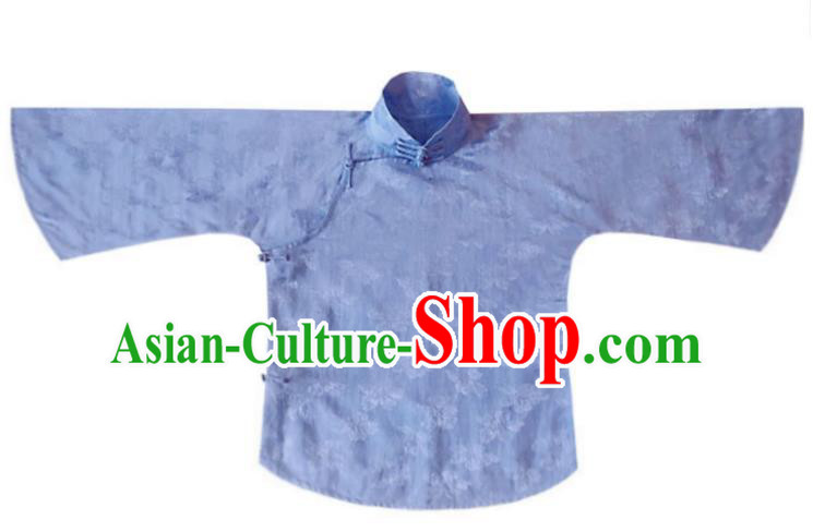Chinese Traditional Tang Suit Blue Stand Collar Shirt National Upper Outer Garment Blouse Costume for Women