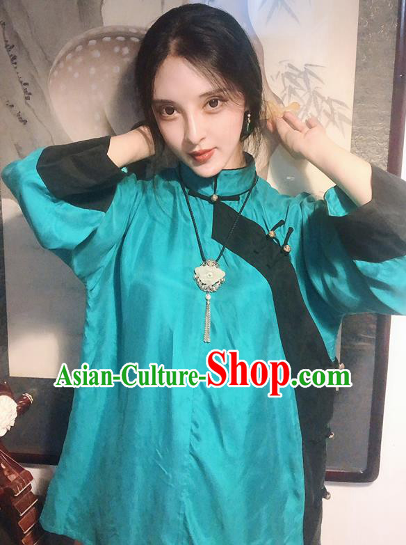 Chinese Traditional Qing Dynasty Green Shirt National Tang Suit Upper Outer Garment Blouse Costume for Women