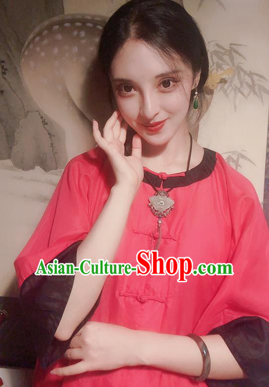 Chinese Traditional Red Mandarin Shirt National Tang Suit Upper Outer Garment Blouse Costume for Women