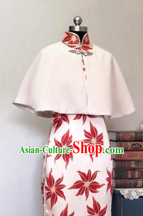 Chinese Traditional Printing Maple Leaf Qipao Dress National Tang Suit Cheongsam Costumes for Women
