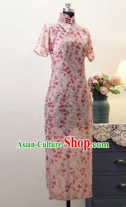 Chinese Traditional Pink Chiffon Qipao Dress National Tang Suit Cheongsam Costumes for Women