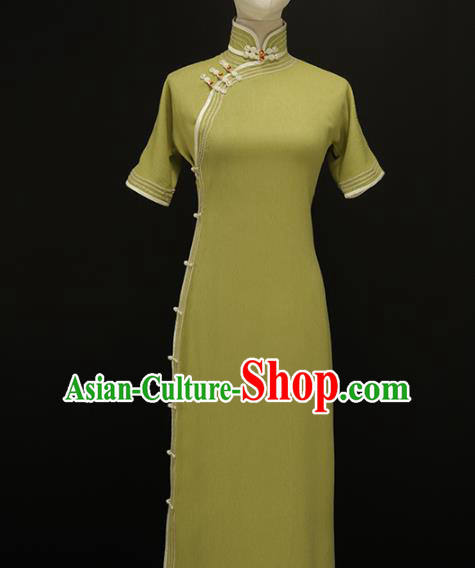 Chinese Traditional Olive Green Qipao Dress National Tang Suit Cheongsam Costumes for Women