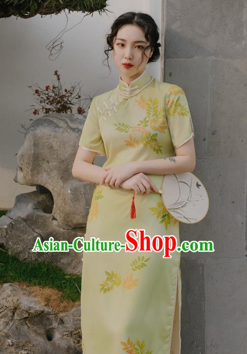 Chinese Traditional Retro Yellow Qipao Dress National Tang Suit Cheongsam Costumes for Women