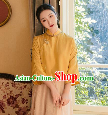 Chinese Traditional Tang Suit Yellow Shirt National Blouse Upper Outer Garment Costumes for Women