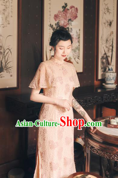 Chinese Traditional Retro Beige Qipao Dress National Tang Suit Cheongsam Costumes for Women