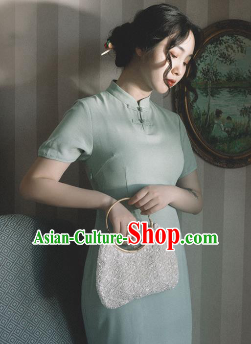 Chinese Traditional Green Short Qipao Dress National Tang Suit Cheongsam Costumes for Women