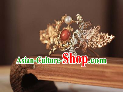 Chinese Traditional Ming Dynasty Empress Hair Accessories Ancient Court Queen Golden Hairpins for Women