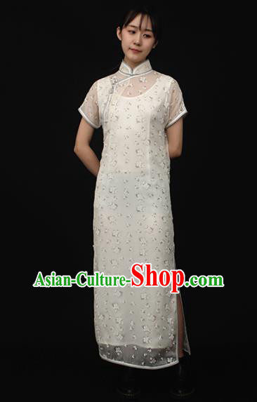 Republic of China Traditional White Qipao Dress Chinese National Tang Suit Cheongsam Costumes for Women