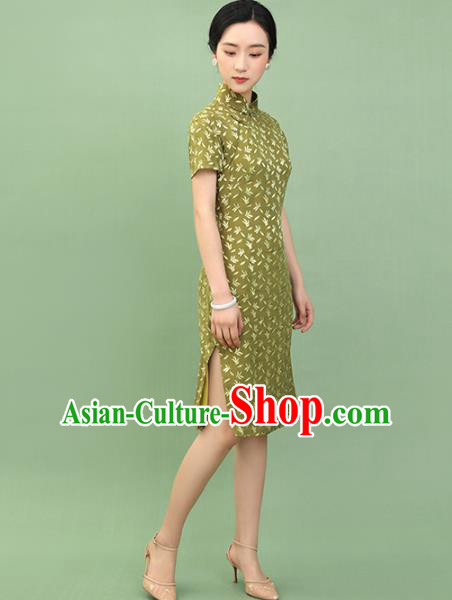 Republic of China Traditional Grass Green Qipao Dress Chinese National Tang Suit Cheongsam Costumes for Women