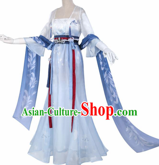 Chinese Cosplay Fairy Light Blue Hanfu Dress Traditional Ancient Female Swordsman Costumes for Women