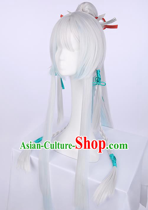 Chinese Traditional Han Dynasty Prince White Wigs Ancient Swordsman Wig Sheath for Men