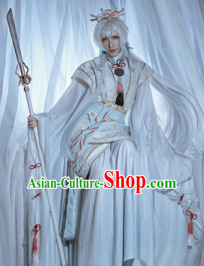 Chinese Traditional Cosplay Royal Prince White Clothing Ancient Swordsman Costumes for Men