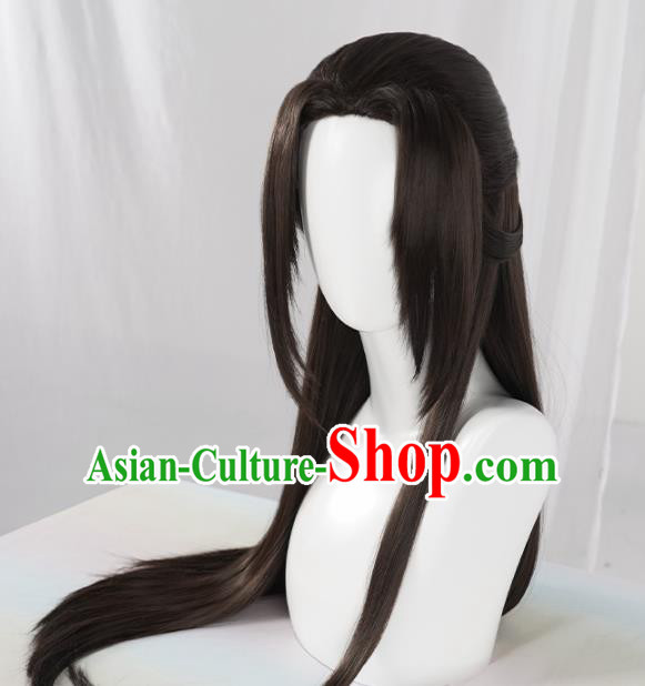 Chinese Traditional Cosplay Black Wigs Ancient Swordsman Wig Sheath for Men