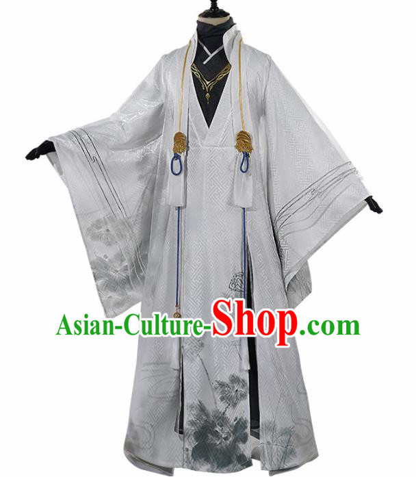 Chinese Traditional Cosplay Royal Highness White Clothing Ancient Swordsman Costumes for Men