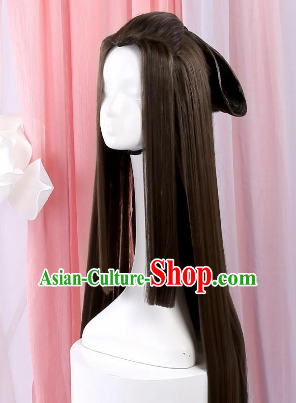 Chinese Traditional Cosplay Onmyoji Black Wigs Ancient Swordsman Wig Sheath for Men