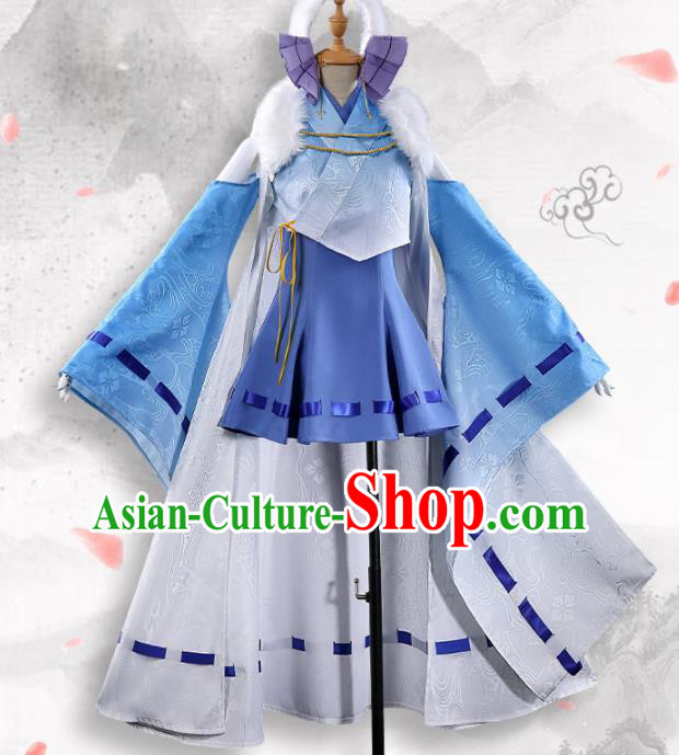 Japanese Traditional Cosplay Geisha Blue Kimono Dress Japan Costumes for Women