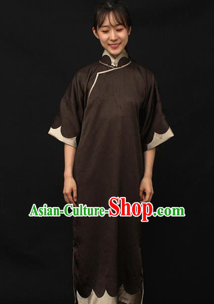 Republic of China Traditional Brown Qipao Dress Chinese National Tang Suit Cheongsam Costumes for Women