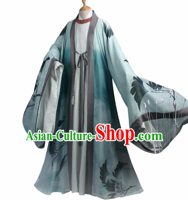 Chinese Traditional Cosplay Nobility Childe Green Clothing Ancient Swordsman Costumes for Men