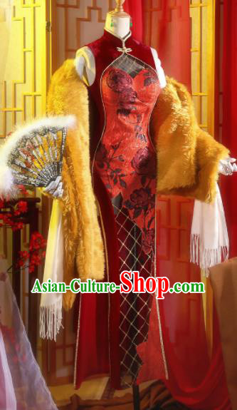 Chinese Traditional Cosplay Red Qipao Dress Ancient Swordsman Costumes for Women