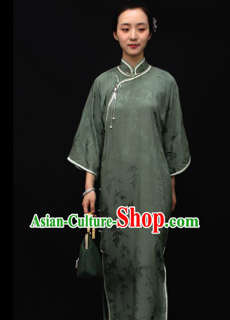 Republic of China Traditional Green Qipao Dress Chinese National Tang Suit Cheongsam Costumes for Women