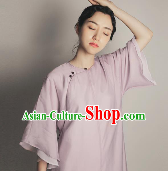 Republic of China Traditional Lilac Organza Qipao Dress Chinese National Tang Suit Cheongsam Costumes for Women