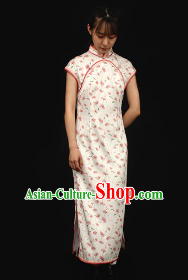 Republic of China Traditional Printing White Qipao Dress Chinese National Tang Suit Cheongsam Costumes for Women