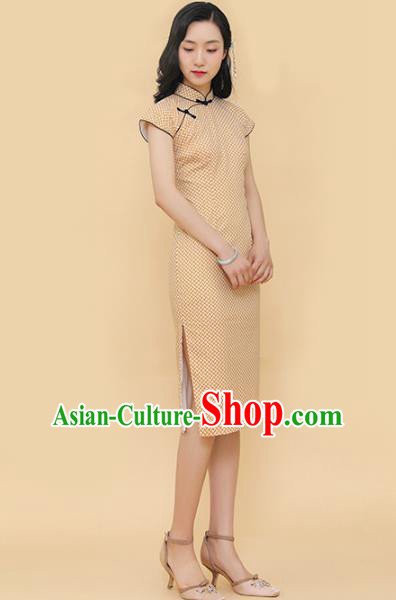 Republic of China Traditional Light Yellow Qipao Dress Chinese National Tang Suit Cheongsam Costumes for Women