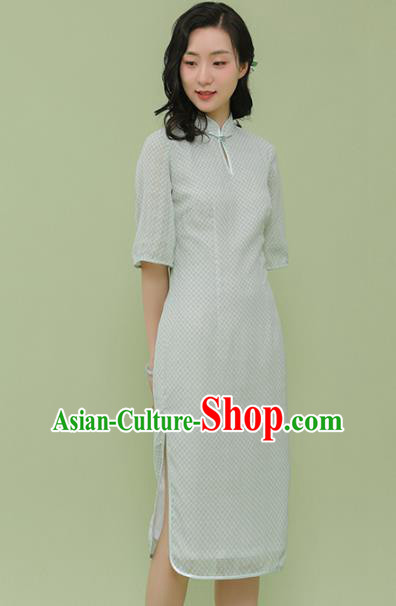 Republic of China Traditional Light Green Qipao Dress Chinese National Tang Suit Cheongsam Costumes for Women