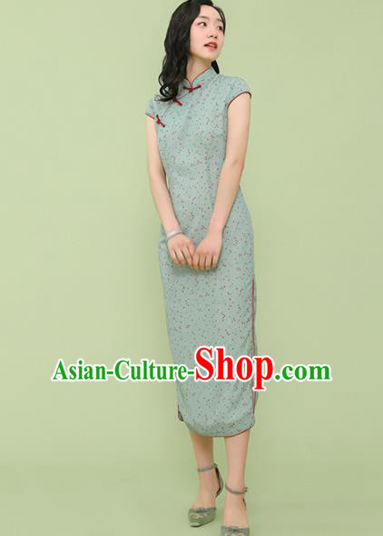 Republic of China Traditional Green Qipao Dress Chinese National Tang Suit Cheongsam Costumes for Women