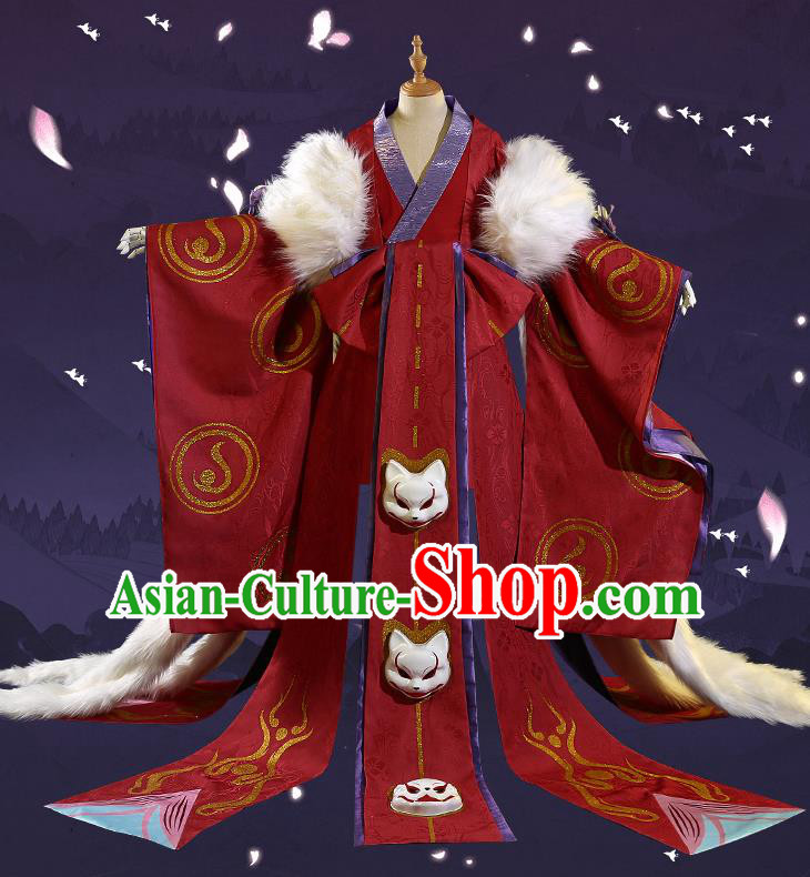 Japanese Traditional Cosplay Geisha Red Kimono Dress Japan Costumes for Women