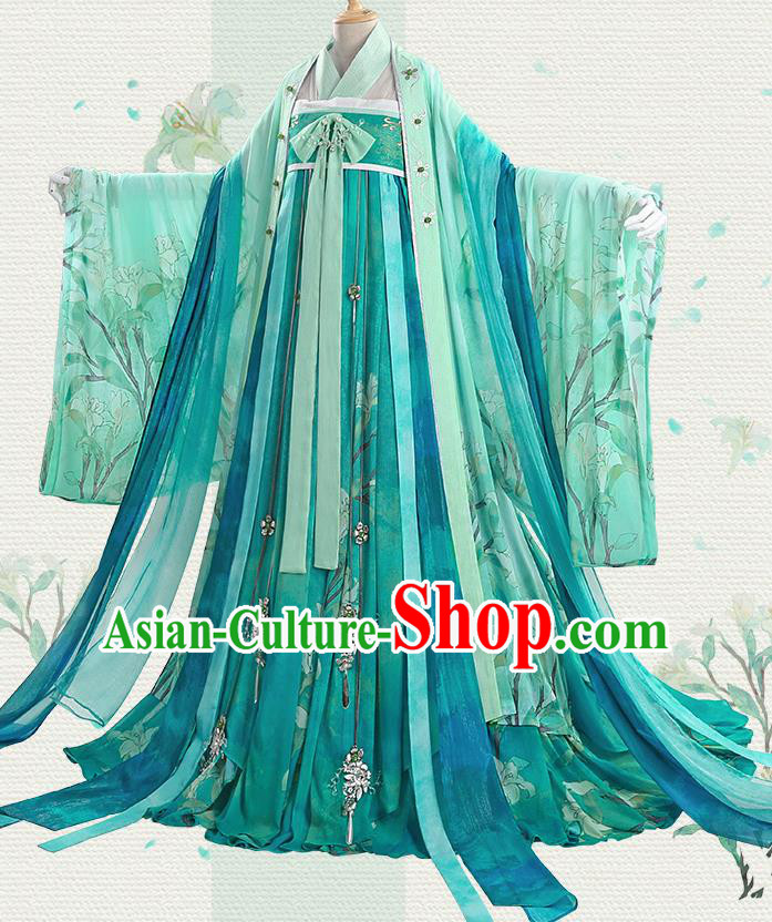 Chinese Traditional Cosplay Goddess Green Hanfu Dress Ancient Princess Costumes for Women