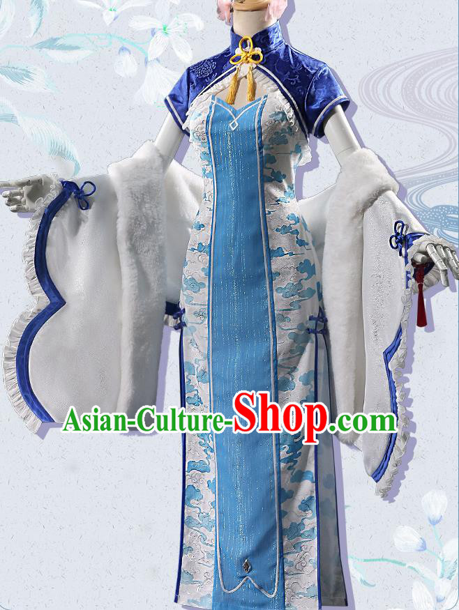 Chinese Traditional Cosplay White Qipao Dress Ancient Swordsman Costumes for Women